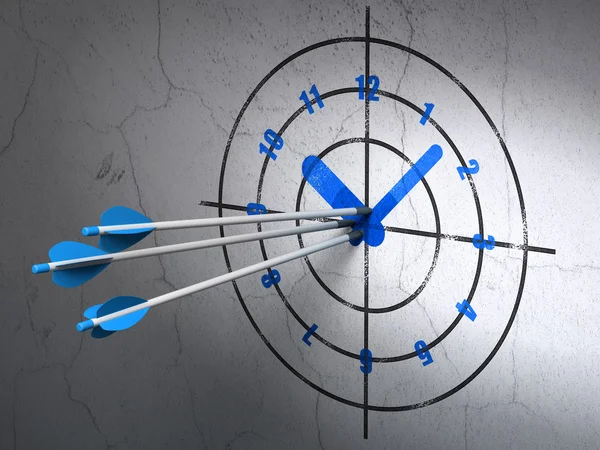 Timeline concept: arrows in Clock target on wall background — Stock Photo, Image