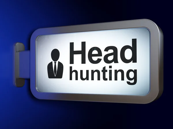 财务理念： 头狩猎和商业的人放在广告牌背景 — 图库照片