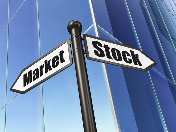 事業コンセプト: 株式市場建物の背景上に署名 — ストック写真