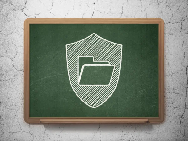 Business concept: Folder With Shield on chalkboard background — Stock Photo, Image