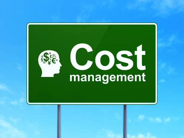 Finance concept: Cost Management and Head With Finance Symbol on road sign background — Stock Photo, Image