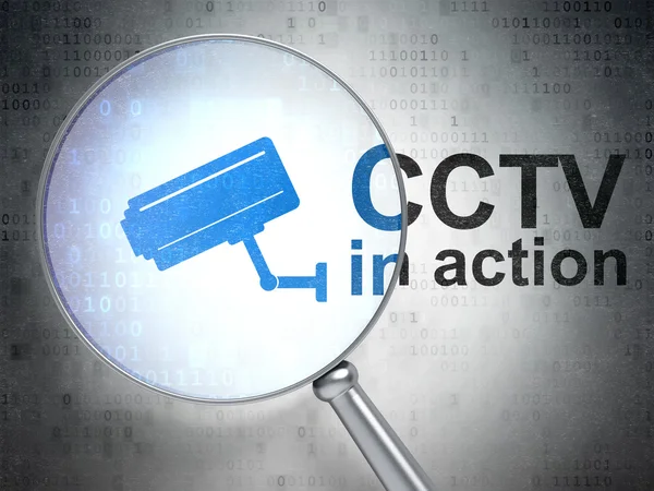 Protection concept: Cctv Camera and CCTV In action with optical glass — Stockfoto