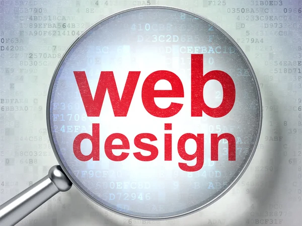 Concepto de desarrollo web SEO: Diseño web con vidrio óptico — Foto de Stock