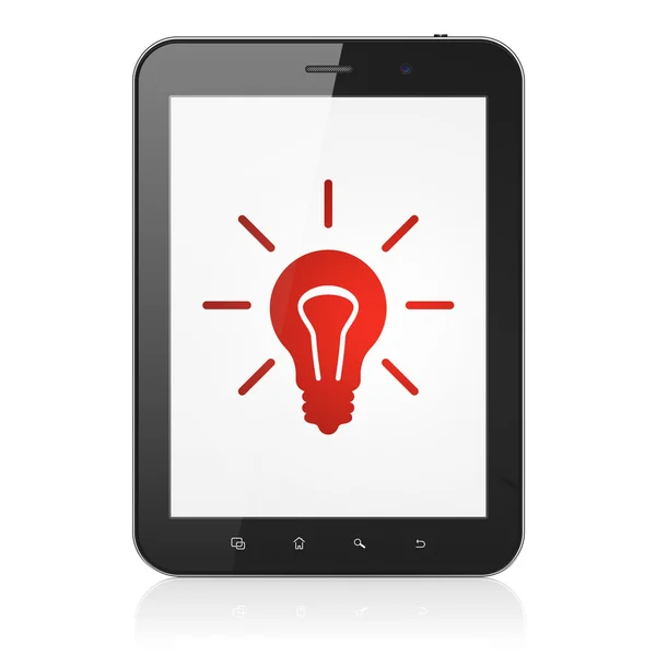 Finance concept: Light Bulb on tablet pc computer — Stock Photo, Image