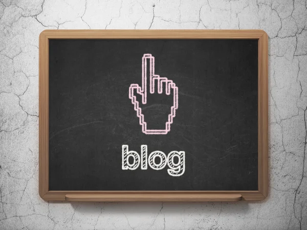 Web design concept: Mouse Cursor and Blog on chalkboard background — Stock Photo, Image