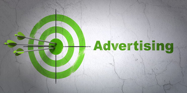 Marketing concept: target and Advertising on wall background