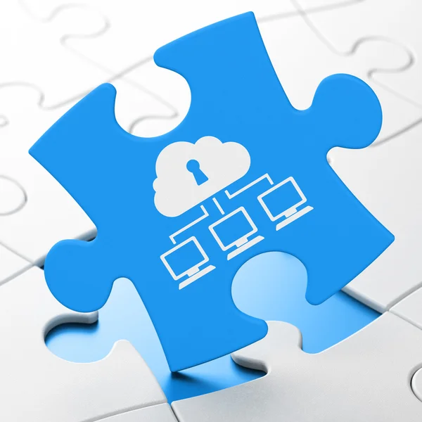 Concetto di cloud computing: rete cloud su sfondo puzzle — Foto Stock