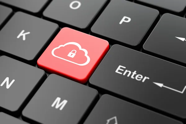 Cloud networking concept: Cloud With Padlock on computer keyboard background — Stock Photo, Image