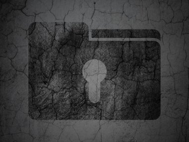 iş kavramı: grunge duvar arka plan üzerinde anahtar deliği ile klasör