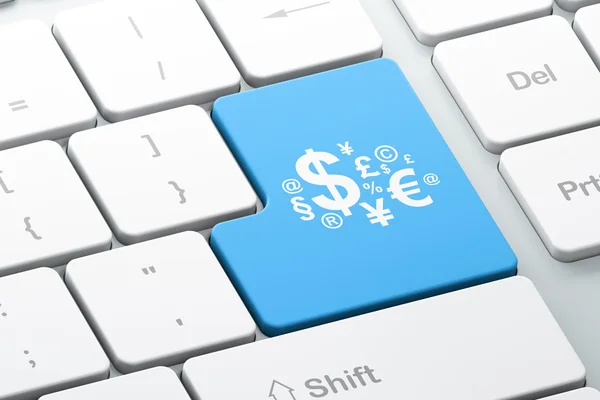 Podnikatelský koncept: finanční Symbol na pozadí klávesnice počítače — Stock fotografie