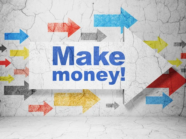 Business concept: arrow with Make Money! on grunge wall background — Stock Photo, Image