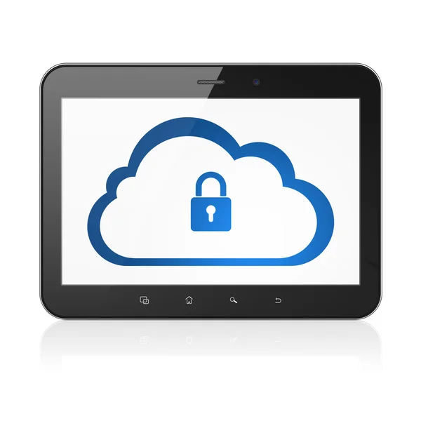 Cloud computing concept: wolk met hangslot op tablet pc-computer — Stockfoto