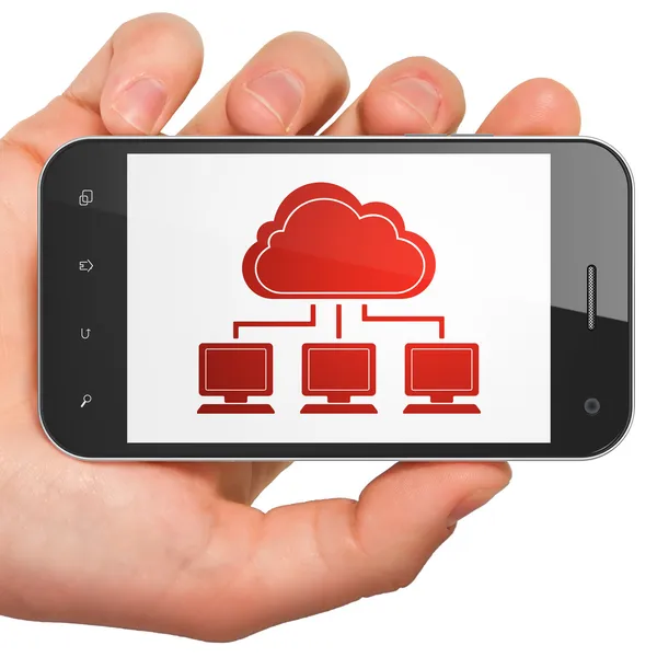 Conceito de tecnologia de nuvem: Rede de nuvem no smartphone — Fotografia de Stock