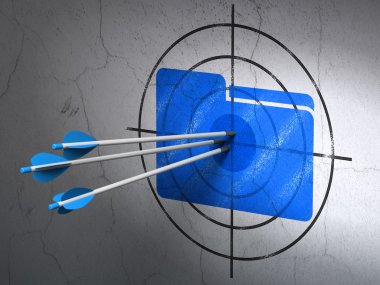 Ekonomi kavramı: duvar arka plan üzerinde klasör hedefindeki okları