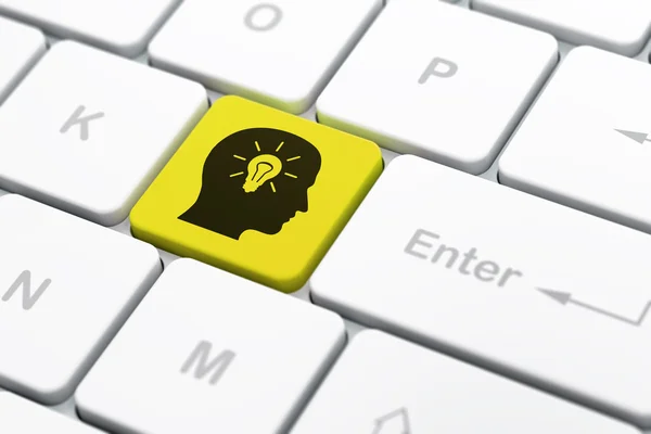 Finance concept: Head With Light Bulb on computer keyboard background — Stock Photo, Image