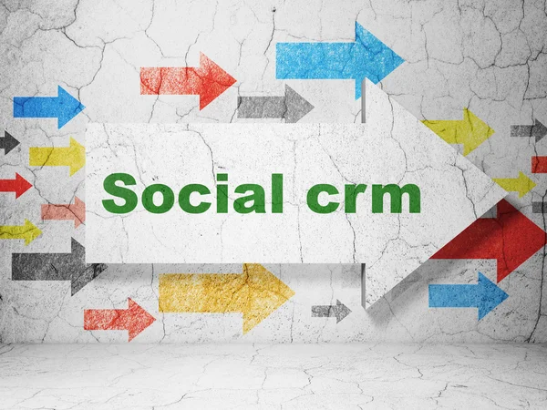 Concetto di finanza: freccia con Social CRM su sfondo grunge wall — Foto Stock