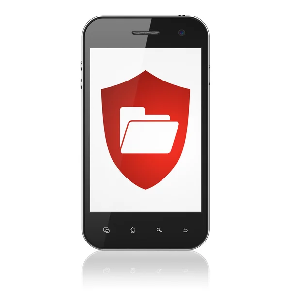 Finance concept: Folder With Shield on smartphone — Stock Photo, Image