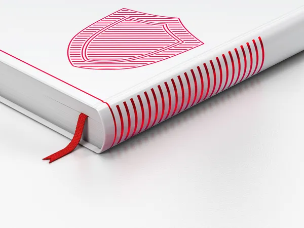 Skydd koncept: stängd bok, sköld på vit bakgrund — Stockfoto