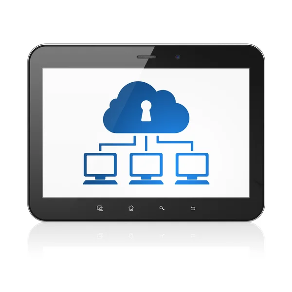 隐私权的概念: 云的 tablet pc 计算机上的网络 — 图库照片