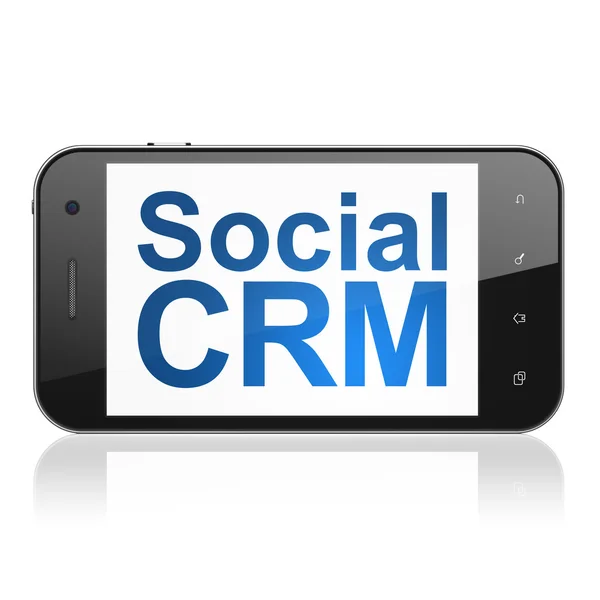 Conceito de negócio: CRM social no smartphone — Fotografia de Stock