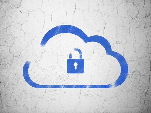 Cloud networking concept: Cloud With Padlock on wall background — Stock Photo, Image