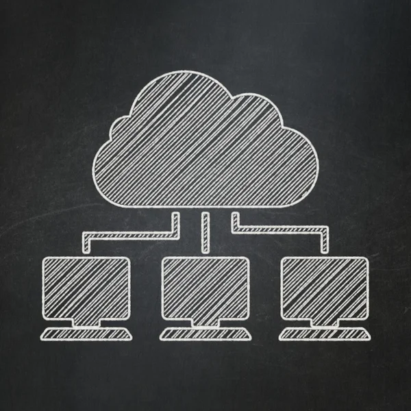 Концепція хмарних технологій: хмарна мережа на фоні клавіатури — стокове фото