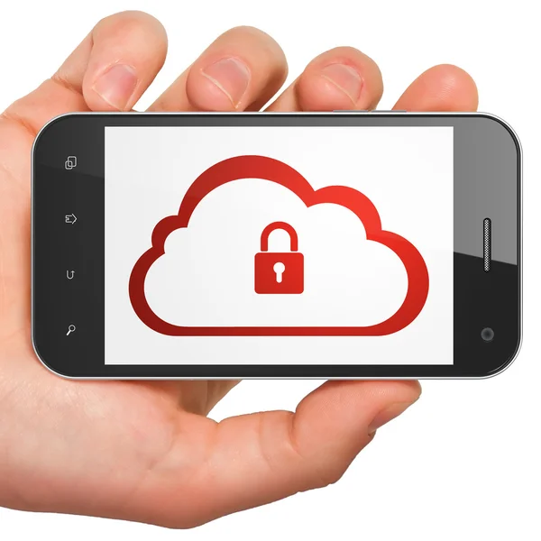 Wolk technologie concept: Cloud met hangslot op smartphone — Stockfoto