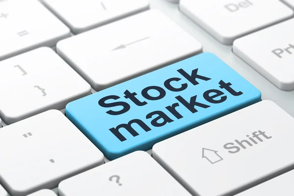 Concepto financiero: Mercado de valores en el fondo del teclado del ordenador — Foto de Stock