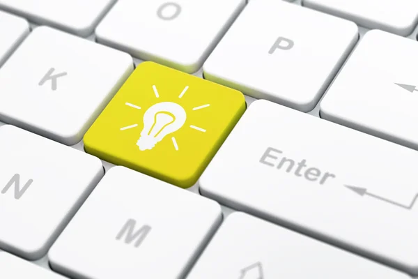 Business concept: Light Bulb on computer keyboard background — Stock Photo, Image