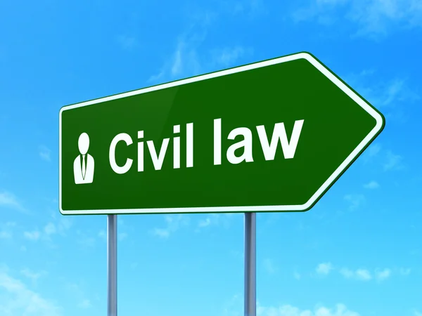 法の概念: 民事法と道路上のビジネスの男性の署名の背景 — ストック写真
