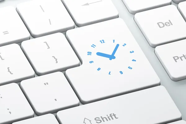 Concepto de línea de tiempo: Reloj en el fondo del teclado del ordenador —  Fotos de Stock