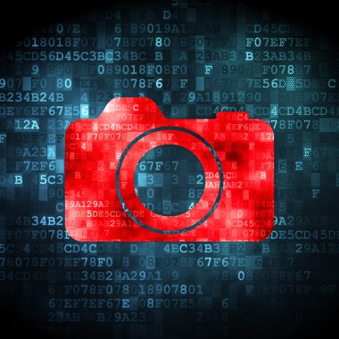 tatil kavramı: dijital arka plan üzerinde fotoğraf makinesi