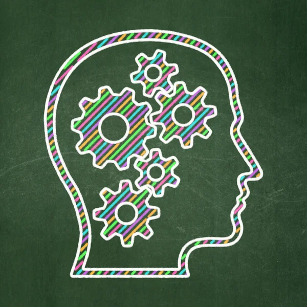 Data concept: Head With Gears on chalkboard background — Stock Photo, Image
