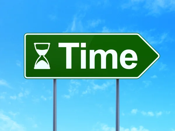 Timeline concept: Time and Hourglass on road sign background — Stock Photo, Image