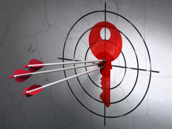 Protection concept: arrows in Key target on wall background — Stock Photo, Image
