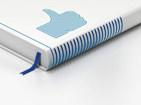 Sociala nätverk koncept: stängd bok, tummen upp på vit bakgrund — Stockfoto