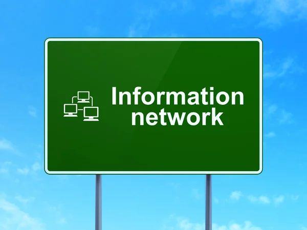 Informační koncepce: informační síť a lan počítačové sítě na silnici podepsat pozadí — Stock fotografie