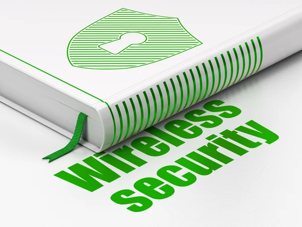 Concetto di sicurezza: libro Scudo con buco della serratura, sicurezza wireless su sfondo bianco — Foto Stock