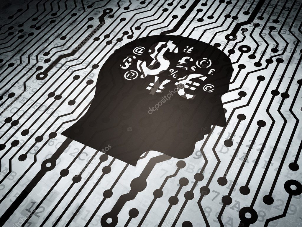 Education concept: circuit board with Head With Finance Symbol