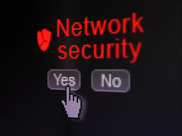 Protection concept: Broken Shield icon and Network Security on digital computer screen — Stock Photo, Image