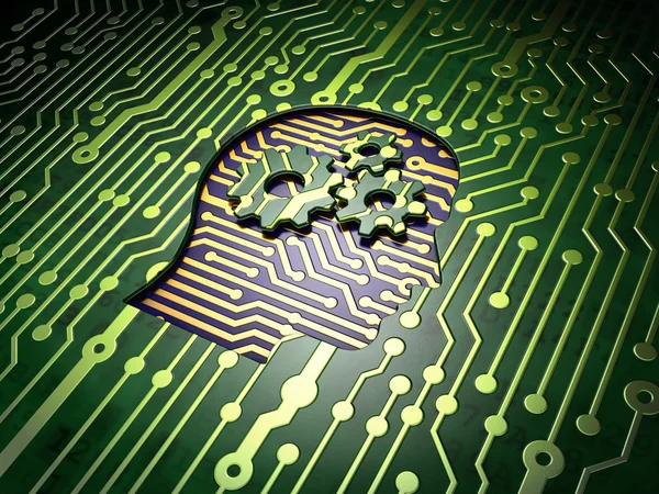 Data concept: Head With Gears on circuit board background — Stock Photo, Image