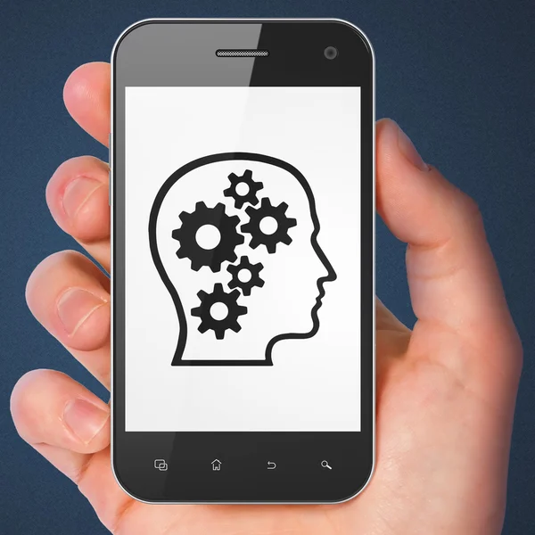 Concept de finance : Head With Gears sur smartphone — Photo