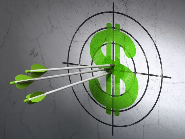 Currency concept: arrows in Dollar target on wall background — Stock Photo, Image