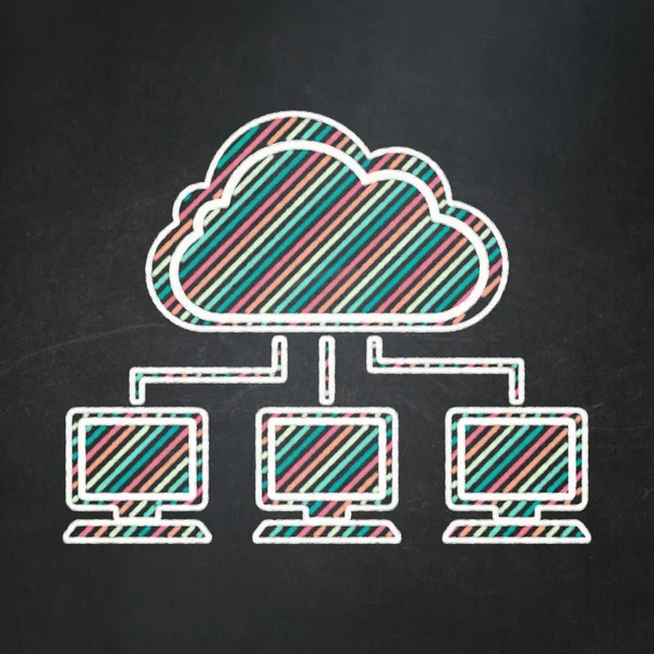 Concetto di tecnologia cloud: rete cloud su sfondo lavagna — Foto Stock