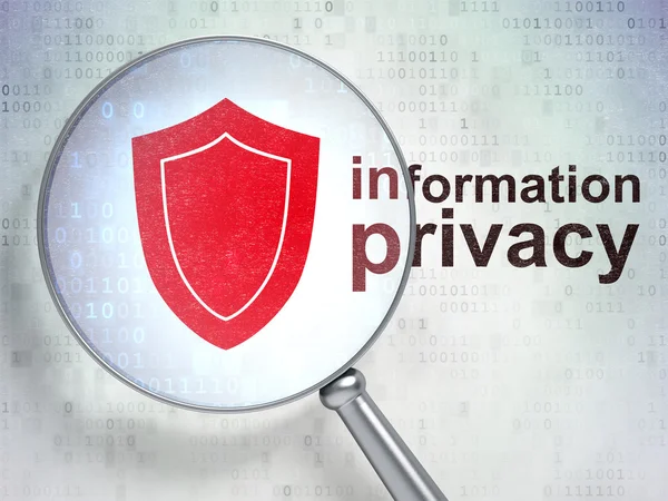 Concepto de protección: Escudo e información Privacidad con vidrio óptico —  Fotos de Stock