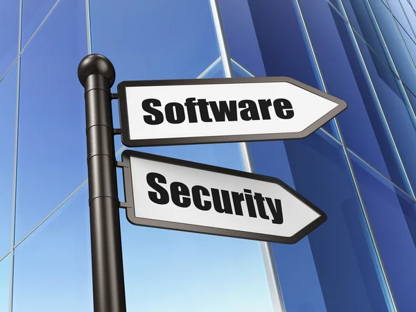 Conceito de proteção: sinal de segurança de software no fundo da construção — Fotografia de Stock