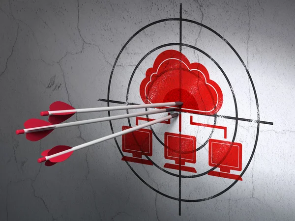 Cloud computing concept: arrows in Cloud Network target on wall background — Stock Photo, Image