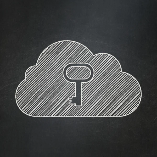 Concepto de tecnología en la nube: Nube con llave en el fondo de pizarra — Foto de Stock