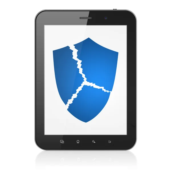 Sicherheitskonzept: Kaputtes Schild am Tablet-PC — Stockfoto