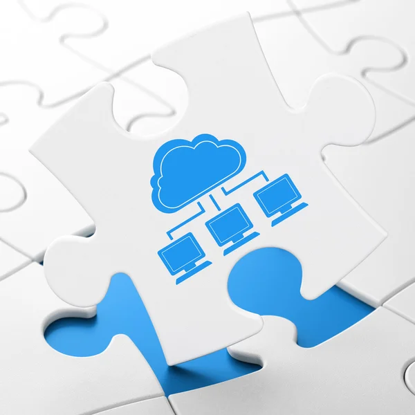 Cloud-Technologie-Konzept: Cloud-Netzwerk vor Rätsel-Hintergrund — Stockfoto